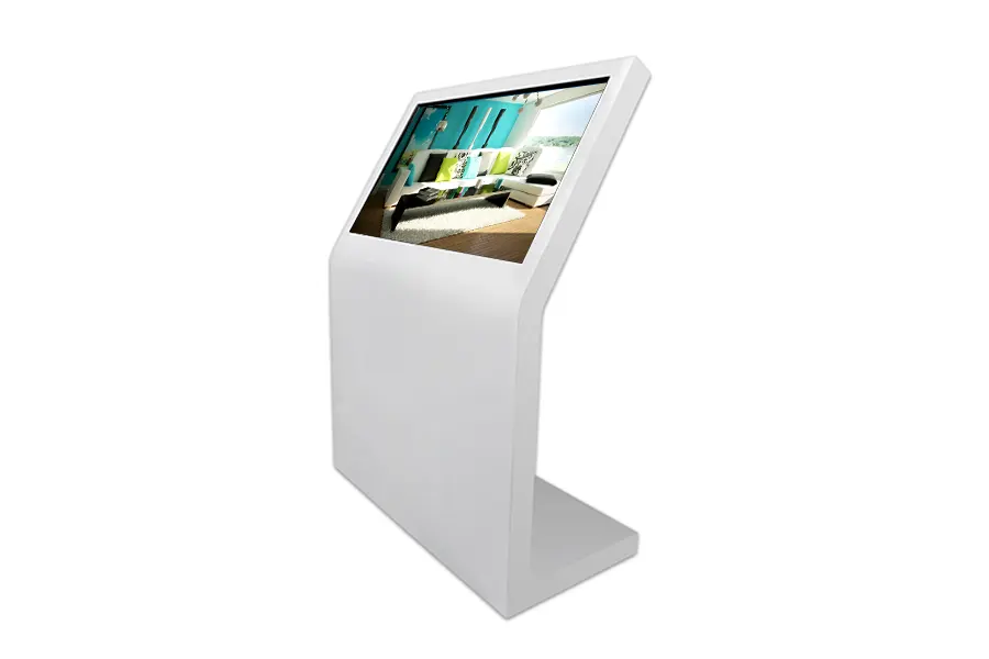 Quiosque digital interativo MT937 com painel touch de alto contraste e design ergonómico para uso profissional.