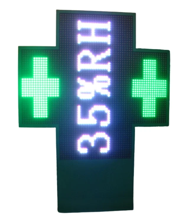 Cruz de farmácia grega Double Color com iluminação LED de duas cores e gestão remota via RJ45.