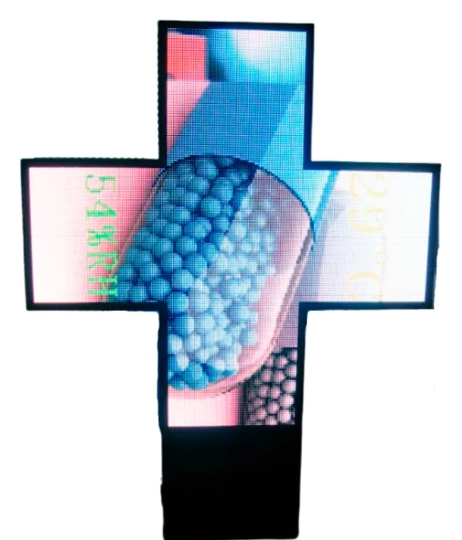 Cruz de farmácia latina Full Color SMD para reprodução de vídeo e logótipos de alta definição.